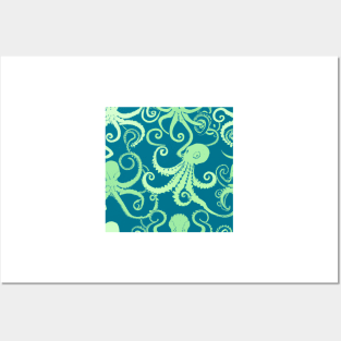 Octopus on a blue background Posters and Art